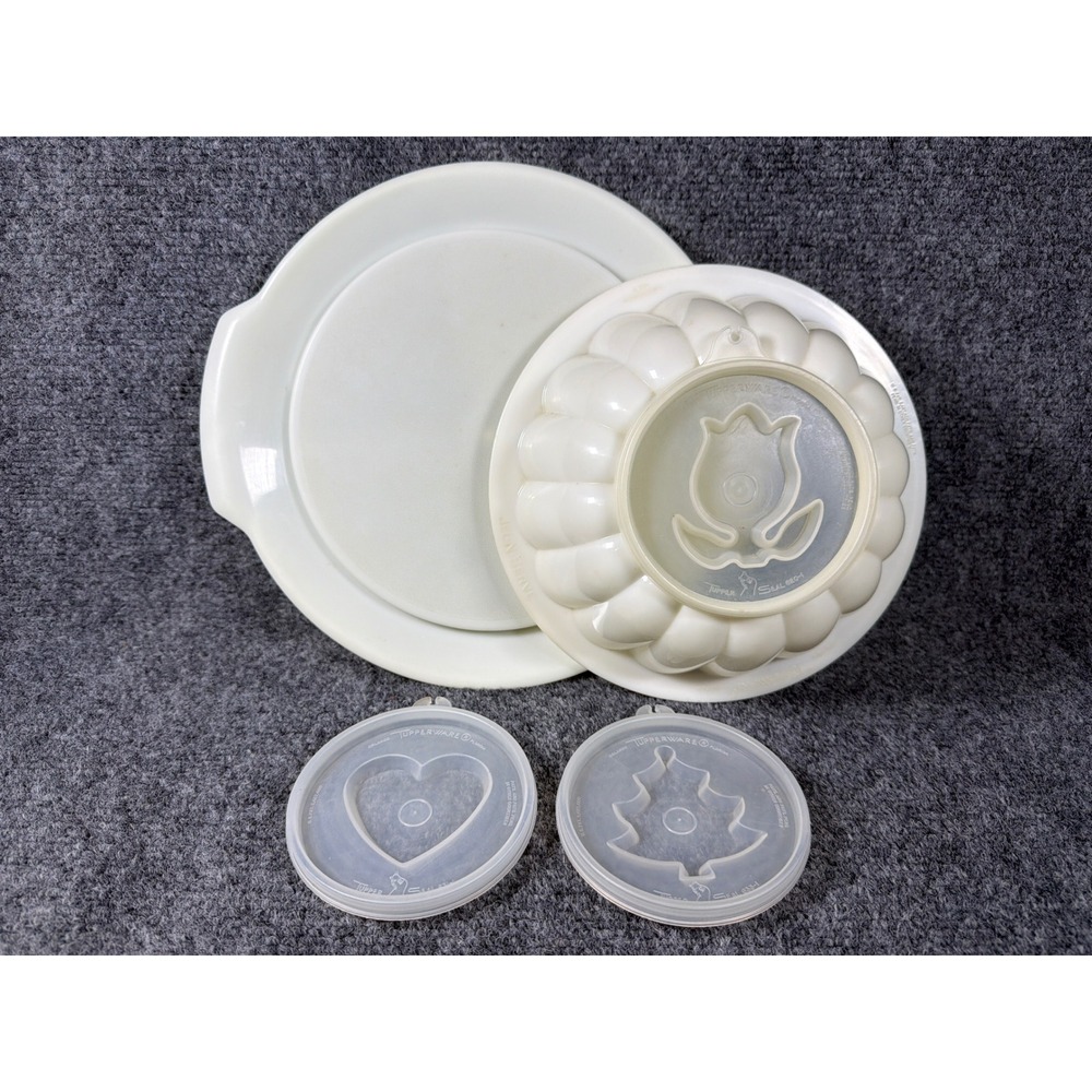 Vintage Tupperware Jel-N-Serve Jello Mold Set White with 3 Decorative Seals